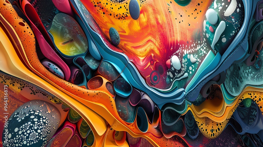 Abstract colorful 3D background with wavy lines and shapes. Abstract colorful 3D background with wavy lines and shapes.