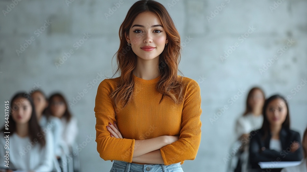 Confident Young Woman Standing in Front of Classroom Full of Students Confident Young Woman Standing in Front of Classroom Full of Students