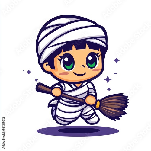 Cute Mummy Kid Flying on a Broom