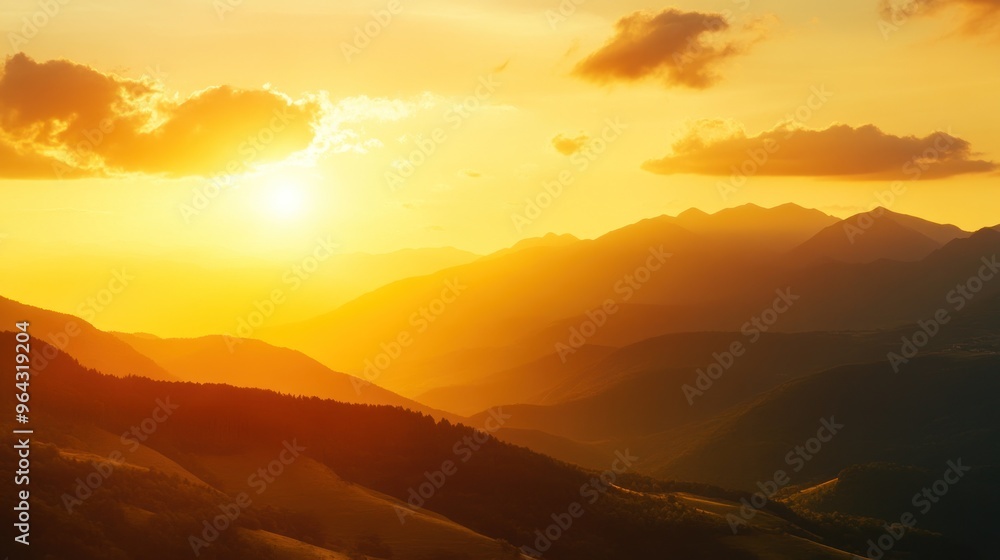 Fototapeta premium Golden Sunset Over Mountain Ranges