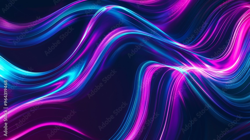 Wavy glowing lines creating a futuristic and vibrant design, ideal for technology or music related projects. This abstract artwork evokes energy and dynamism with its fluid shapes Wavy glowing lines creating a futuristic and vibrant design, ideal for technology or music related projects. This abstract artwork evokes energy and dynamism with its fluid shapes