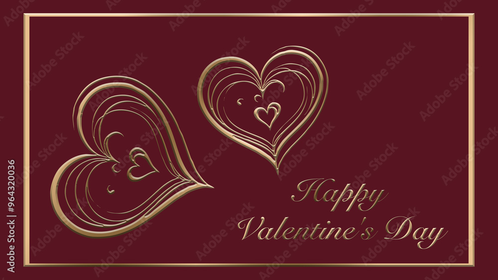 Valentine's Day design . Golden 3D pattern on a dark background Valentine's Day design . Golden 3D pattern on a dark background