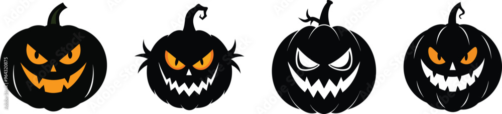 Fototapeta premium Fun and Spooky Pumpkin Faces – Halloween Vector Set
