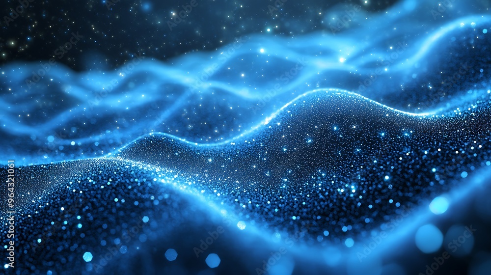 A mesmerizing blue abstract background with twinkling lights creating a dynamic, wavy, and ethereal scene. A mesmerizing blue abstract background with twinkling lights creating a dynamic, wavy, and ethereal scene.