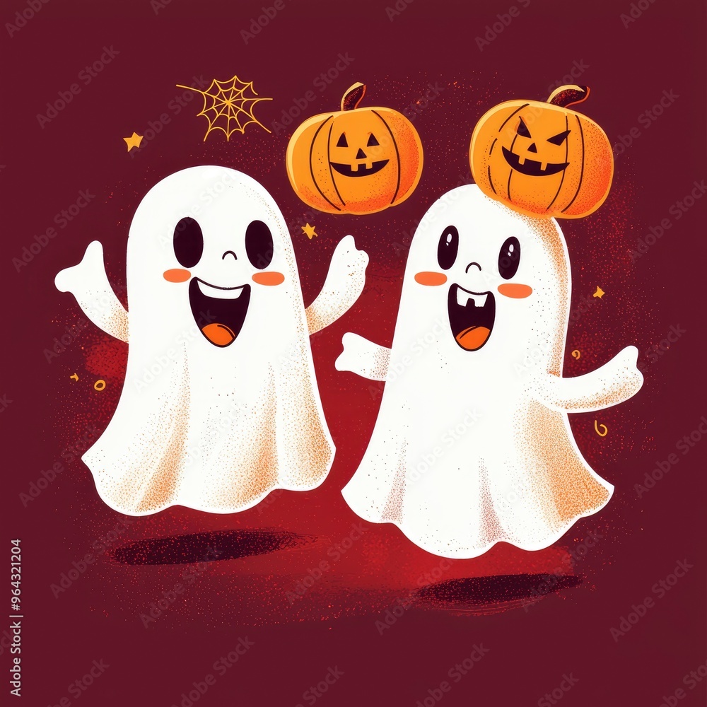 Fototapeta premium Happy Halloween Ghosts with Pumpkins