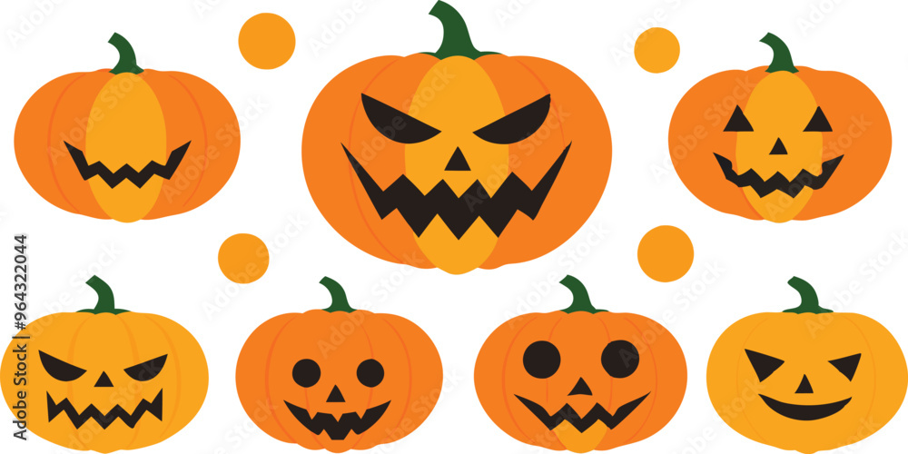 Fun and Spooky Pumpkin Faces – Halloween Vector Set Fun and Spooky Pumpkin Faces – Halloween Vector Set