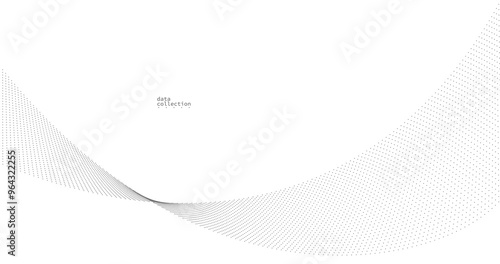 Light grey abstract background, vector wave of flowing particles, curvy lines of dots in motion, technology and science theme, airy and ease futuristic illustration.