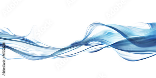 Blue color liquid flowing on the air horizontal wave Isolated on White or Transparent Background