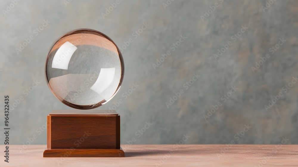 Fototapeta premium A glass ball is sitting on a wooden pedestal