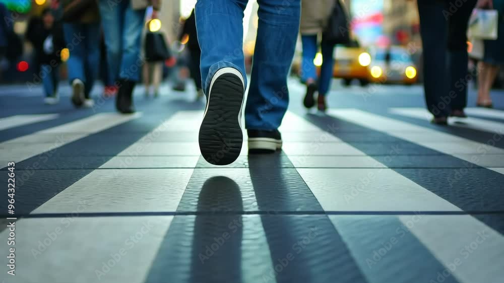 Busy pedestrian crossing in New York City with people walking on a vibrant urban street during the afternoon Busy pedestrian crossing in New York City with people walking on a vibrant urban street during the afternoon
