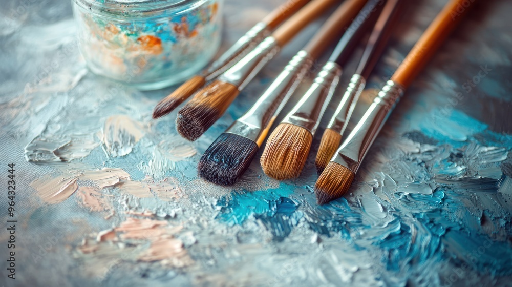 Fototapeta premium Paint Brushes on an Artist's Palette