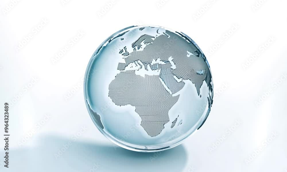3D glass globe with blue earth map, continents, and oceans, perfect for business and travel concepts 3D glass globe with blue earth map, continents, and oceans, perfect for business and travel concepts