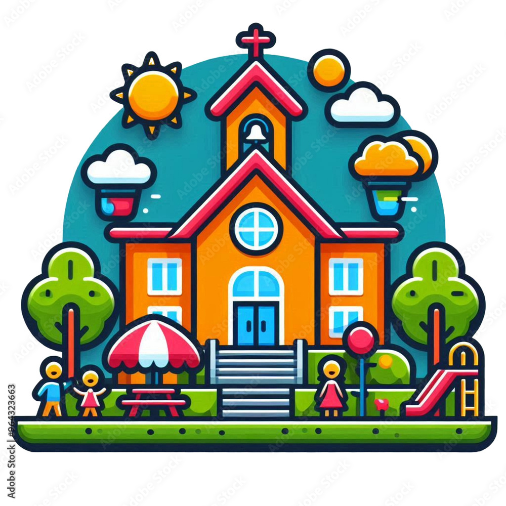 cartoon house with trees and houses isolated on transparent background - Generative AI cartoon house with trees and houses isolated on transparent background - Generative AI