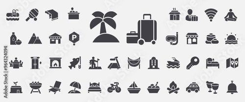 Resort hotel glyph icons bundle