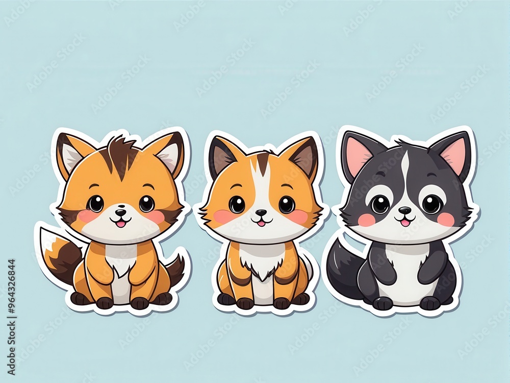 Cute cartoon cats in a playful design, perfect for stickers or children's illustrations. Cute cartoon cats in a playful design, perfect for stickers or children's illustrations.