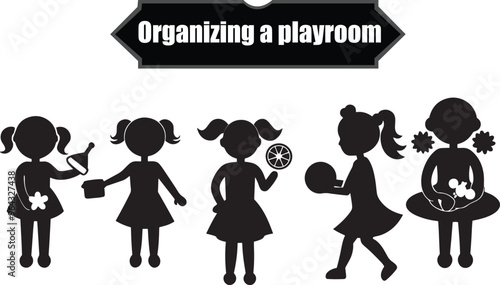 Organizing a Playroom Outline Silhouette Graphics Collection