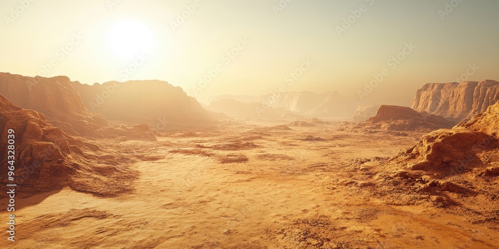 Breathtaking desert landscape at sunset, showcasing vast dunes and majestic rock formations under a golden sky. Breathtaking desert landscape at sunset, showcasing vast dunes and majestic rock formations under a golden sky.
