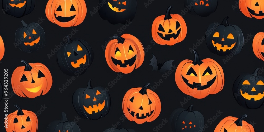 Colorful Halloween pumpkins glowing in the dark, perfect for festive decorations or seasonal backgrounds. Colorful Halloween pumpkins glowing in the dark, perfect for festive decorations or seasonal backgrounds.