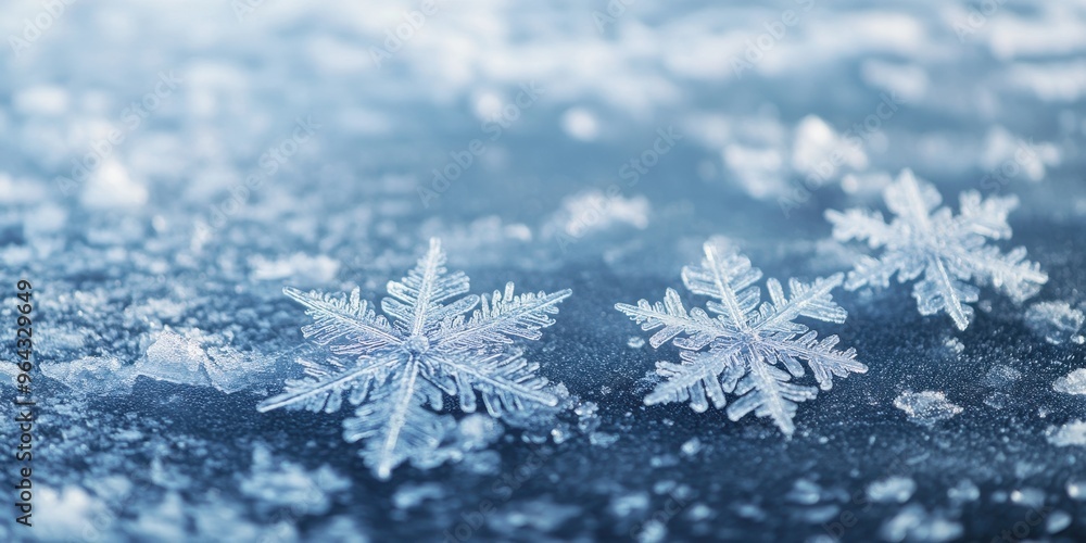 Delicate snowflakes resting on a cold surface, showcasing intricate patterns and a serene winter ambiance. Delicate snowflakes resting on a cold surface, showcasing intricate patterns and a serene winter ambiance.