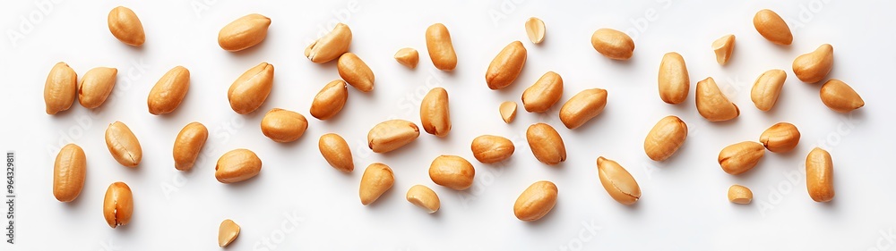 Scattered Peanuts on White Background - 3D Rendered Flat Lay of Nut Snack, Top View Isolated Nuts for Culinary Concepts Scattered Peanuts on White Background - 3D Rendered Flat Lay of Nut Snack, Top View Isolated Nuts for Culinary Concepts