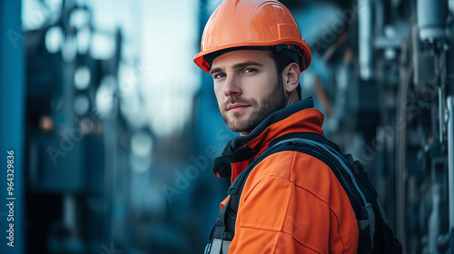 Portrait of an electrician in front of a substation