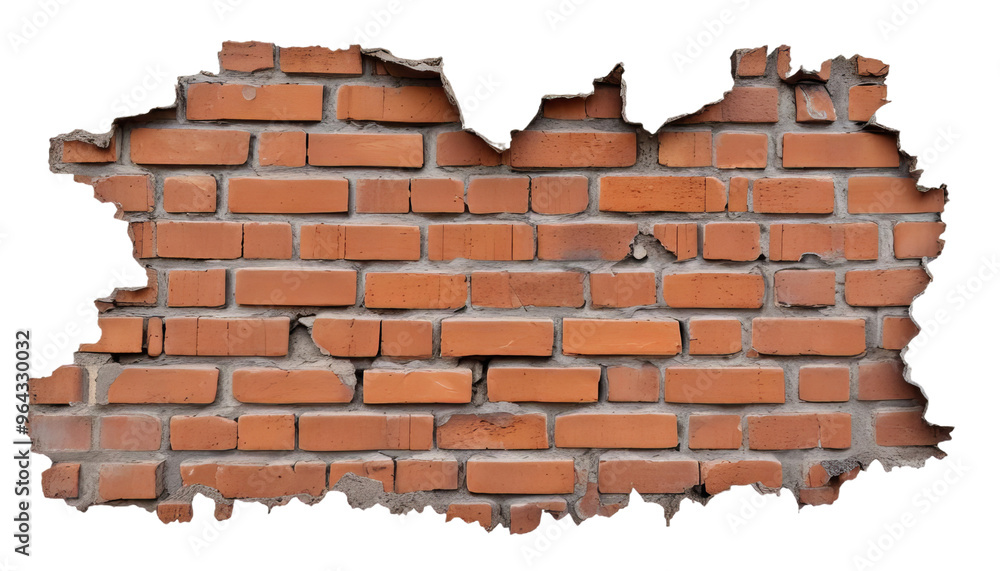 Obraz premium Crumbling Brick Wall Isolated on Transparent Background