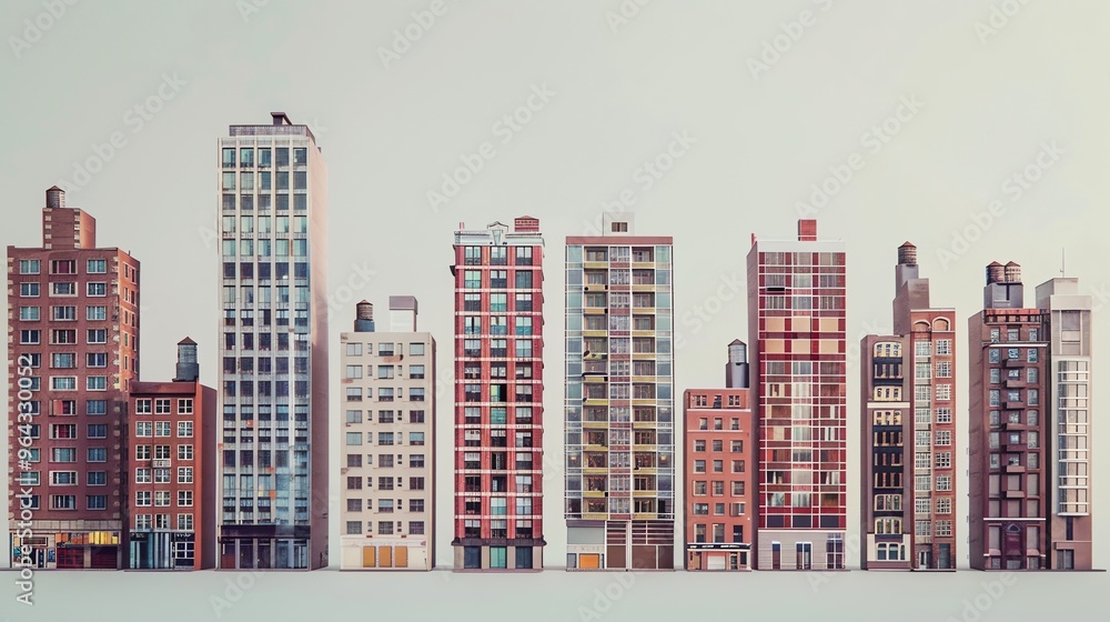 A row of city buildings. A row of city buildings.