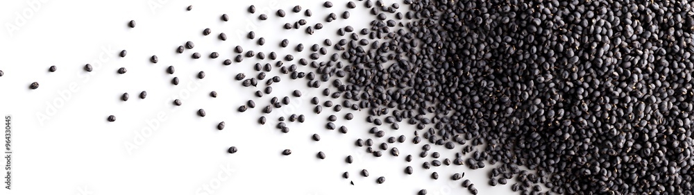 Pile of Scattered Poppy Seeds on White Background - Flat Lay 3D Rendering Pile of Scattered Poppy Seeds on White Background - Flat Lay 3D Rendering