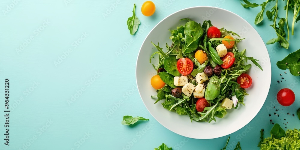 Fresh salad with vibrant vegetables and greens, perfect for a healthy meal. Ideal for diet and wellness themes. Fresh salad with vibrant vegetables and greens, perfect for a healthy meal. Ideal for diet and wellness themes.