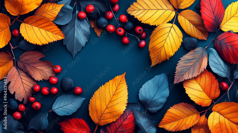 A colorful picture of fall leaves, branches, and berries. This image would be perfect for a fall-themed project. A colorful picture of fall leaves, branches, and berries. This image would be perfect for a fall-themed project.