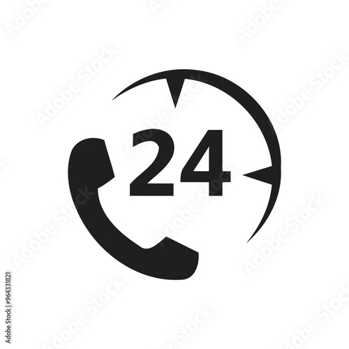 24 Hours Support icon. 24 hours Call or Twenty four hour vector illustration
