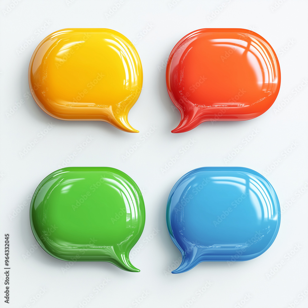 4 colorful speech bubbles on a white background, vector illustration style, 3D rendering 4 colorful speech bubbles on a white background, vector illustration style, 3D rendering