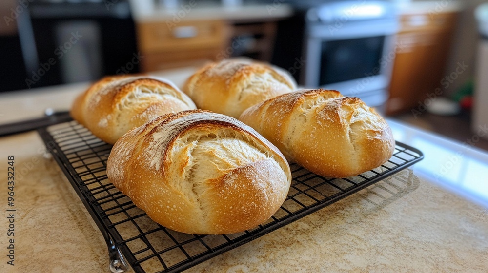 Freshly baked bread cooling on a rack Monday morning Freshly baked bread cooling on a rack Monday morning