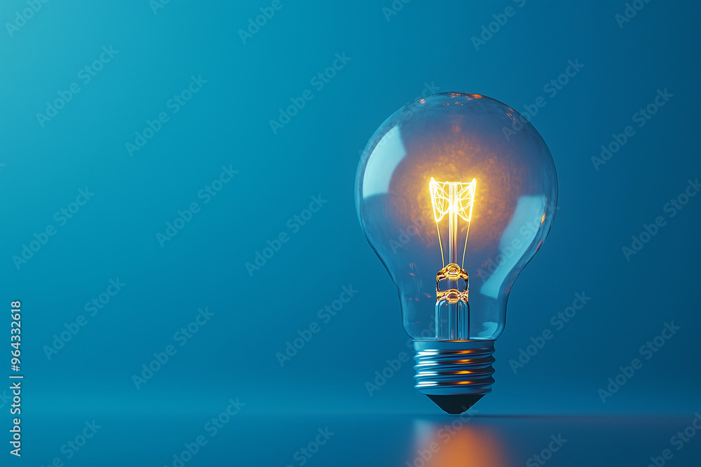 A light bulb with a glowing light effect on a blue background, representing the concept of innovation and creativity. A light bulb with a glowing light effect on a blue background, representing the concept of innovation and creativity.