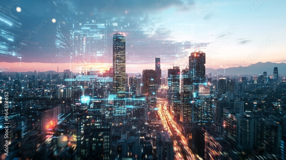 Fototapeta premium Futuristic AI society digital metropolis