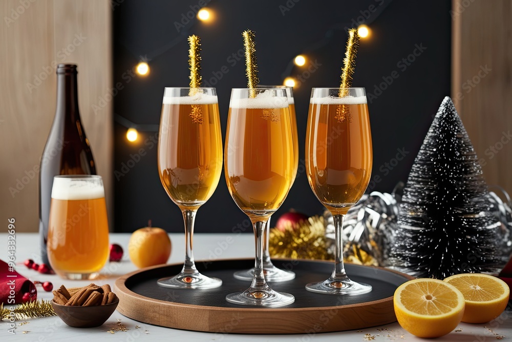 Cheerful Toast with Hard Cider for New Year's Celebration Cheerful Toast with Hard Cider for New Year's Celebration