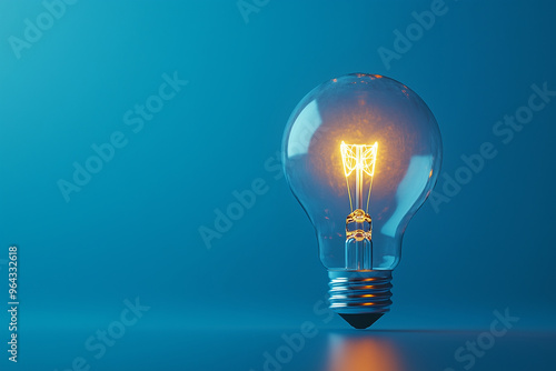 A light bulb with a glowing light effect on a blue background, representing the concept of innovation and creativity.