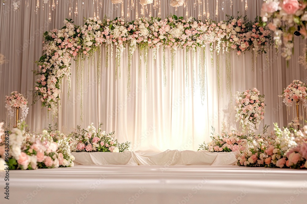 Fototapeta premium Beautiful wedding stage with flowers. elegant decoration background.