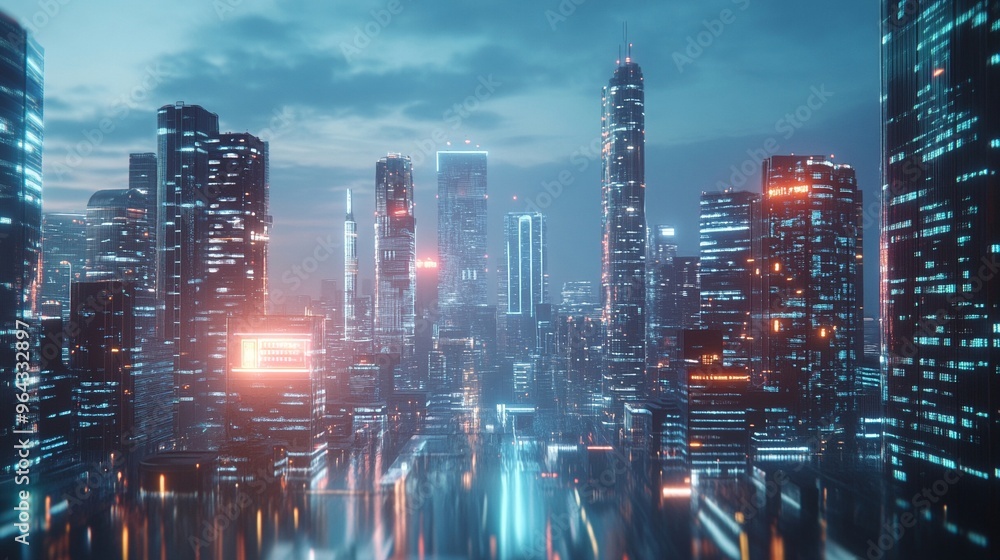 Obraz premium Futuristic cityscape AI governance