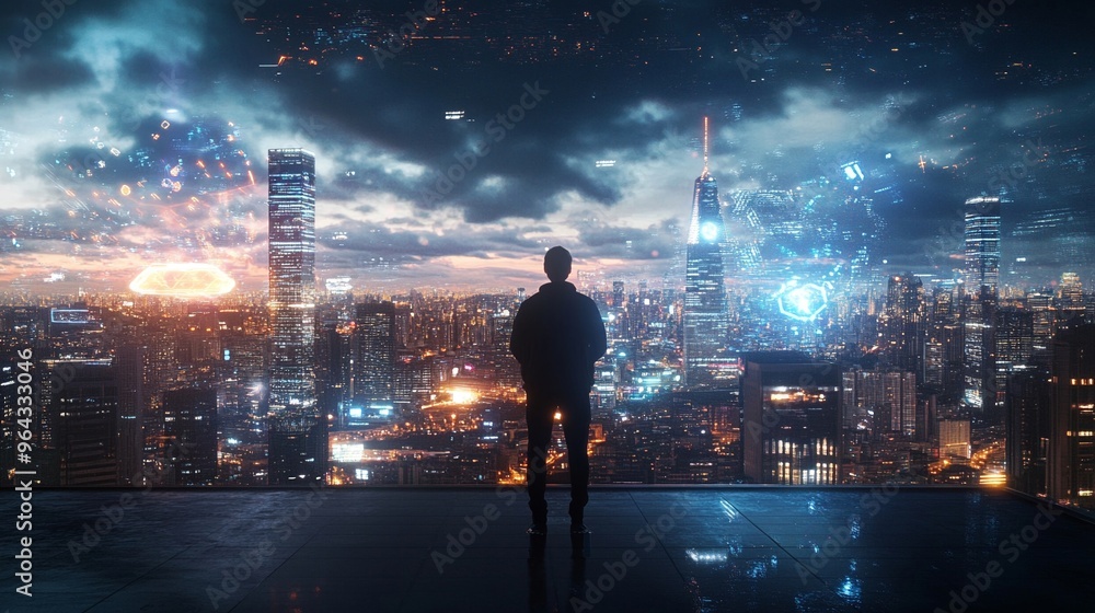 Futuristic urban landscape AI integration Futuristic urban landscape AI integration