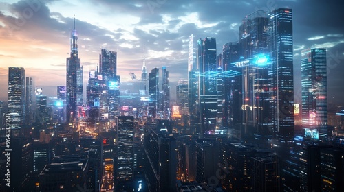 Wallpaper Mural Futuristic urban landscape AI integration Torontodigital.ca