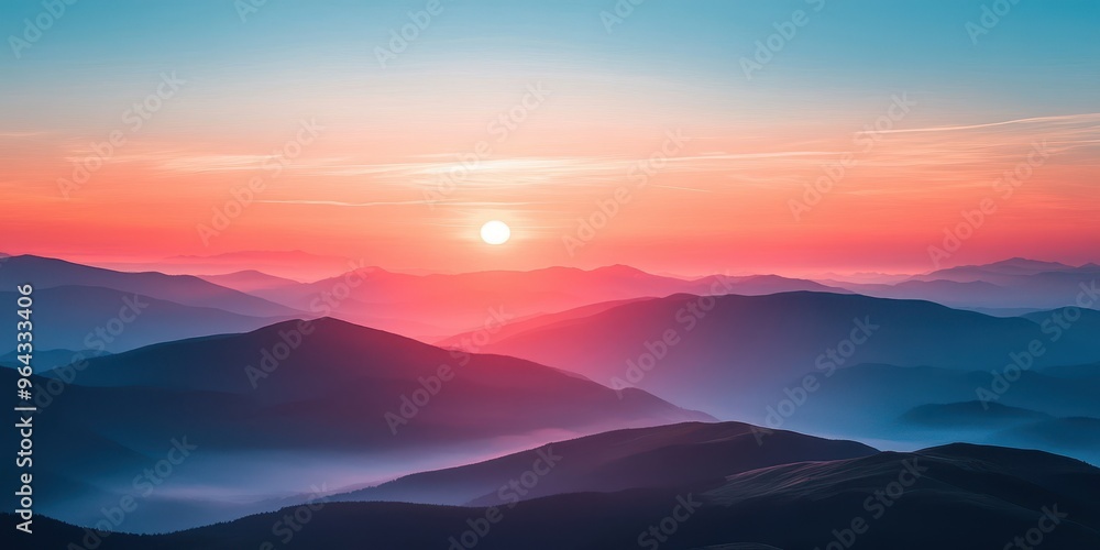 Serene mountain landscape during sunset, showcasing vibrant colors and soft silhouettes, perfect for nature and travel themes. Serene mountain landscape during sunset, showcasing vibrant colors and soft silhouettes, perfect for nature and travel themes.