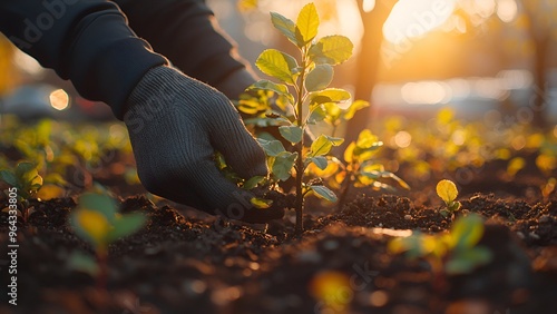 An individual actively participates in environmental conservation by planting a young tree, illustrating one of the ways to reduce greenhouse gas emissions and promote sustainability.