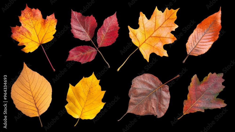 Set of autumn colorful leaves, oak, maple, birch, linden, photo, on a transparent background Set of autumn colorful leaves, oak, maple, birch, linden, photo, on a transparent background