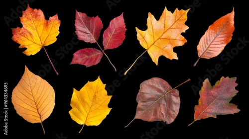 Wallpaper Mural Set of autumn colorful leaves, oak, maple, birch, linden, photo, on a transparent background Torontodigital.ca
