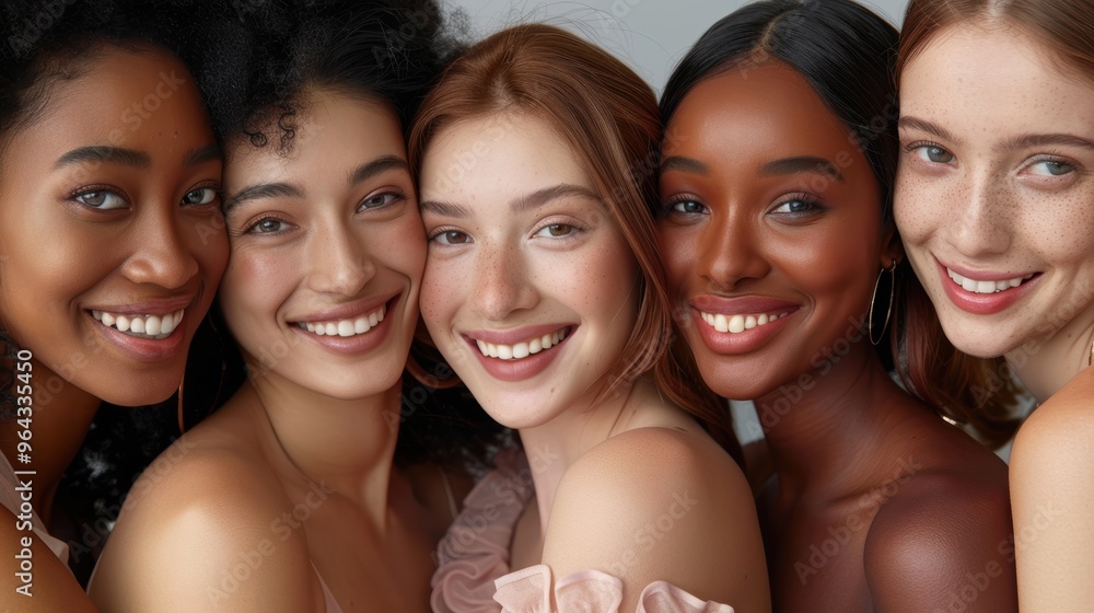 Obraz premium Portrait of diverse women showcasing beauty, self-love, and wellness through healthy skincare and community support