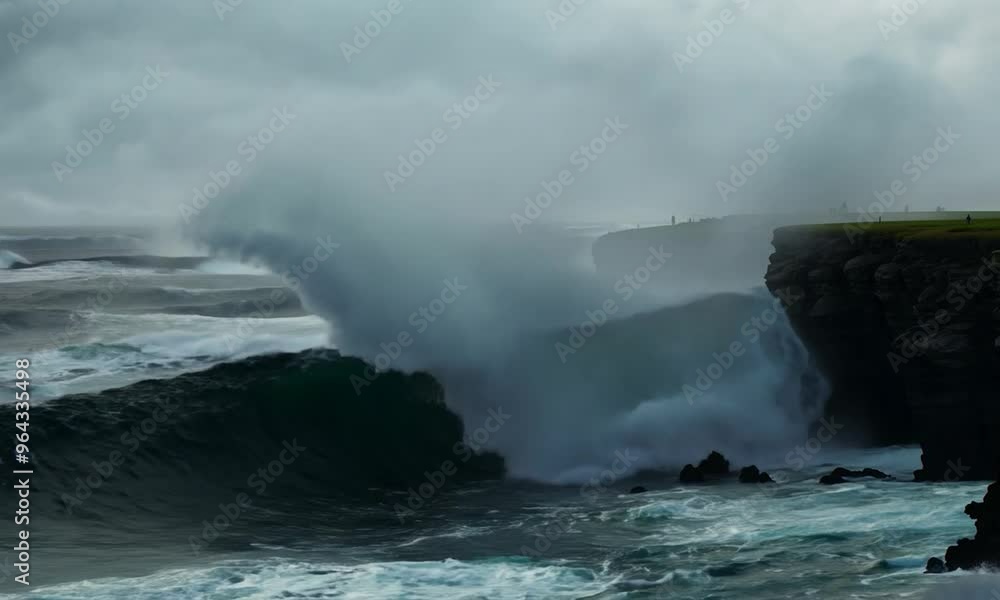 Dramatic ocean storm with crashing waves and dark clouds, a breathtaking natural spectacle Dramatic ocean storm with crashing waves and dark clouds, a breathtaking natural spectacle