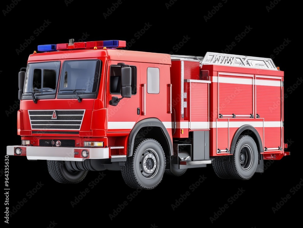 red fire truck on transparent background, photo red fire truck on transparent background, photo