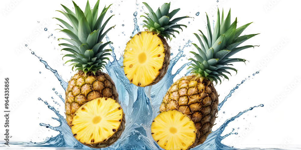 Sliced Pineapple with Water Splash Isolated on Transparent Background Sliced Pineapple with Water Splash Isolated on Transparent Background