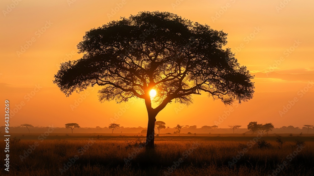 A silhouette of a tree with the sun setting behind it. A silhouette of a tree with the sun setting behind it.